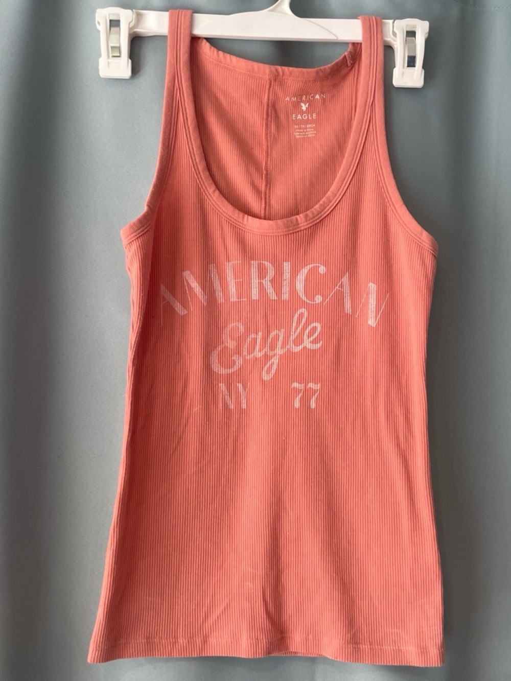 American Eagle Outfitters Coral Ribbed Logo Tank